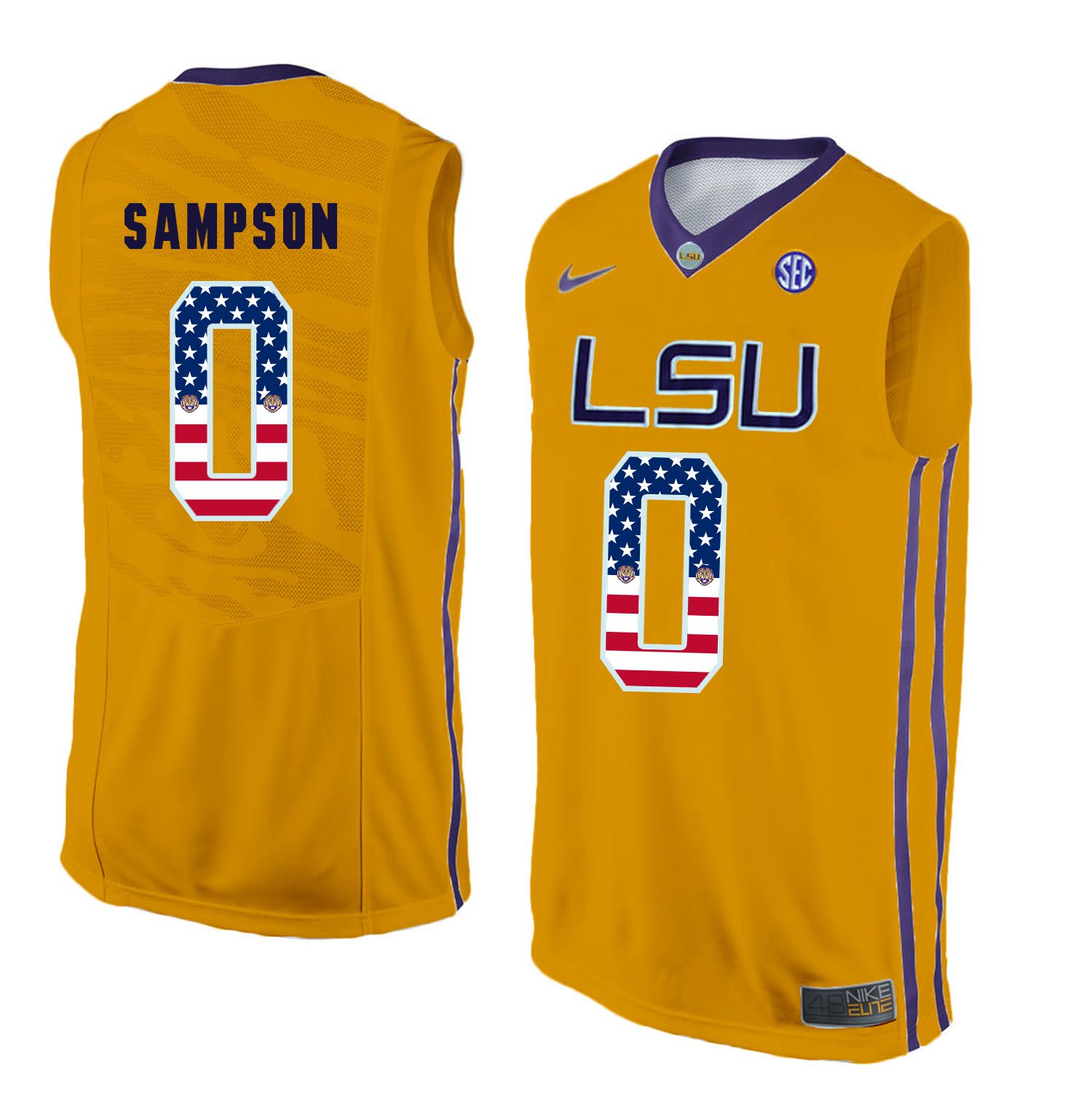 Men LSU Tigers #0 Sampson Yellow Flag Customized NCAA Jerseys